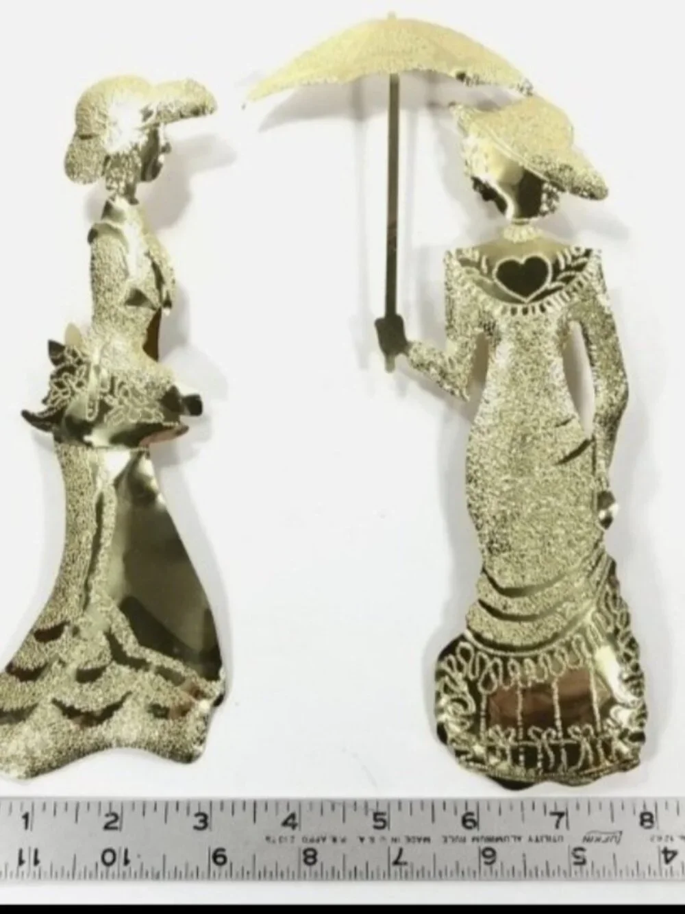 2 Vintage Home Interiors Victorian Ladies Gold Tone Metal Plaques Wall Art